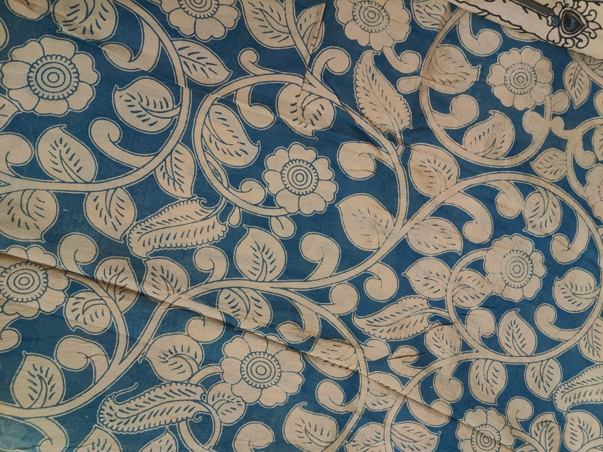 Heritage weaves blue kalamkari without border