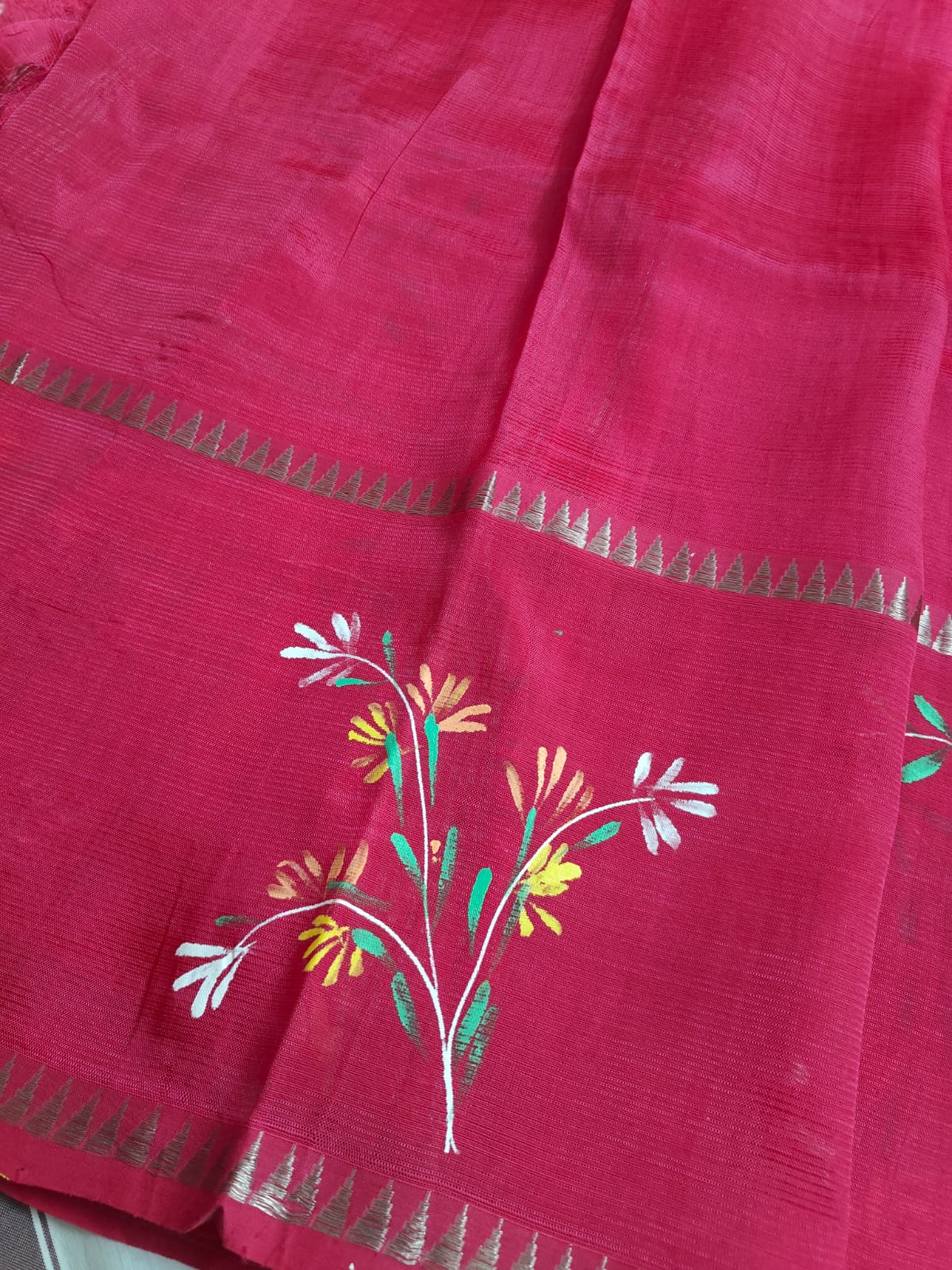 Hand print saree big border