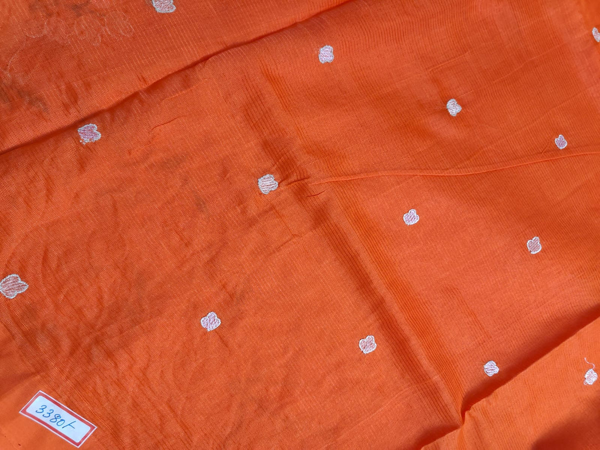 orange embroidary saree heritage weaves