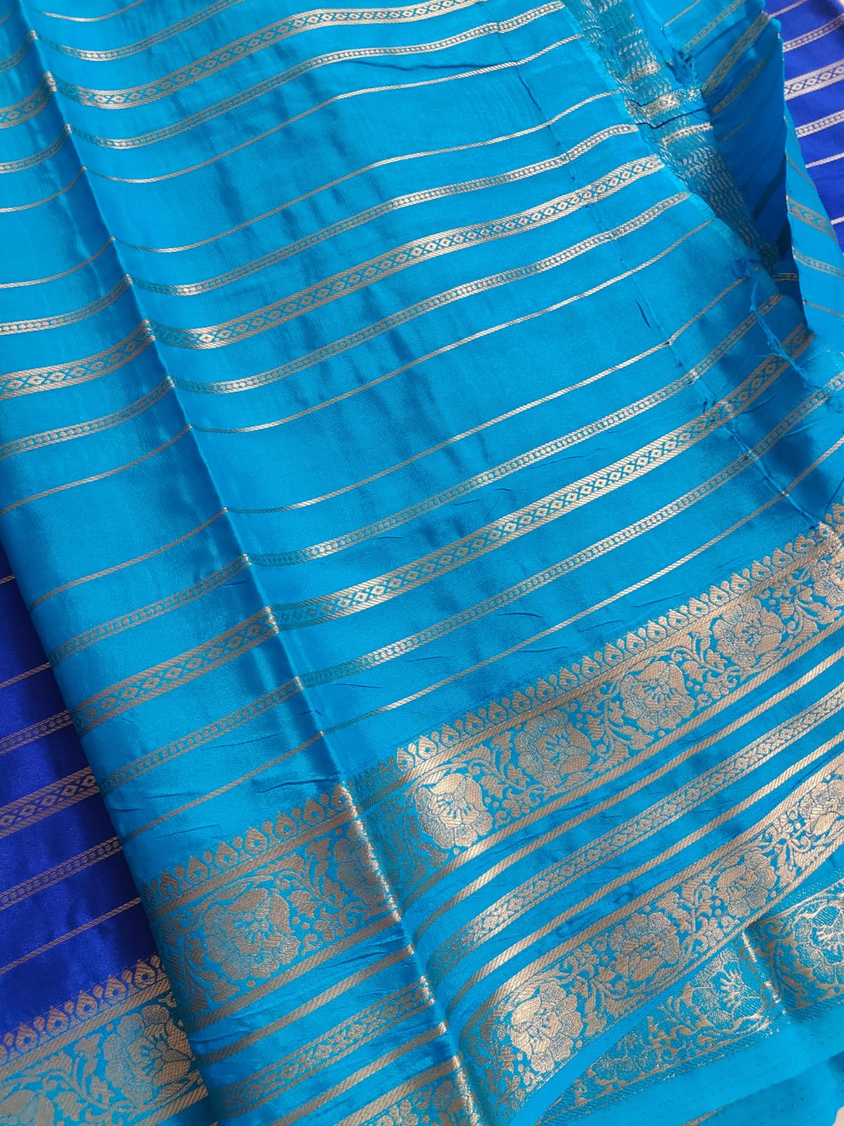 Mysore silk blue contrast