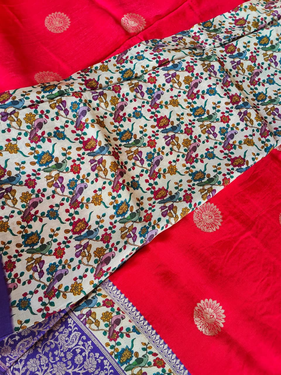 Red with purple silk saree