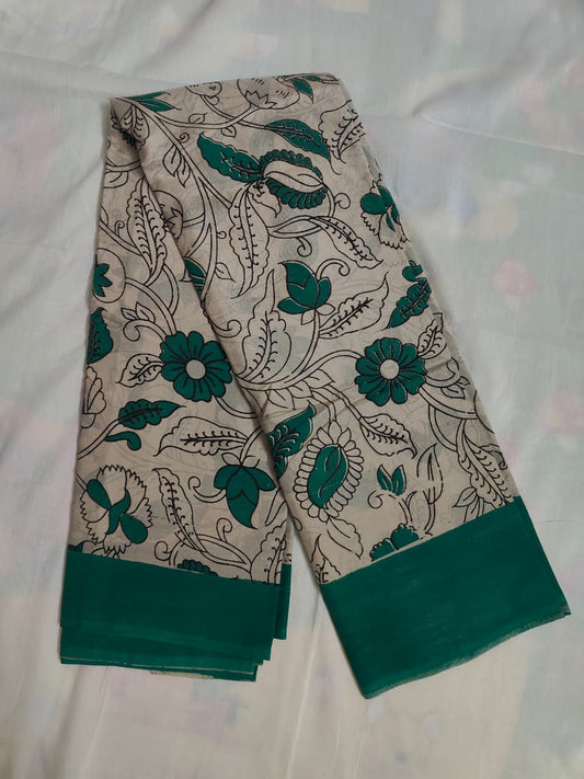 Heritage weaves green kalamkari without border