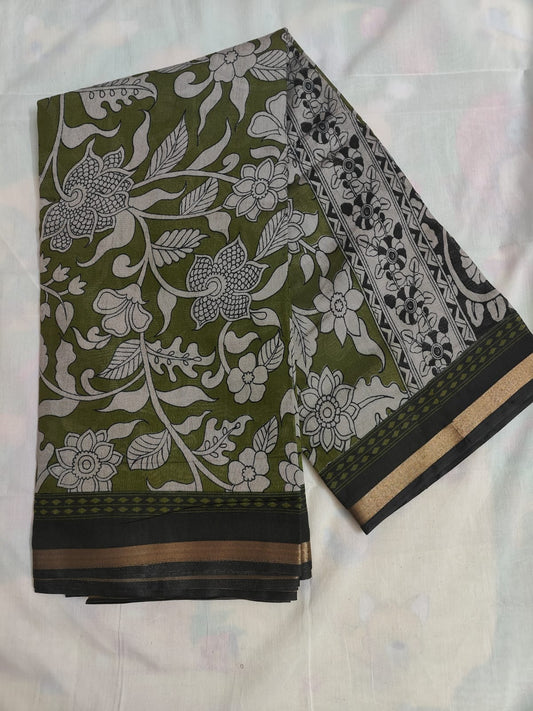 Rose silk green printed