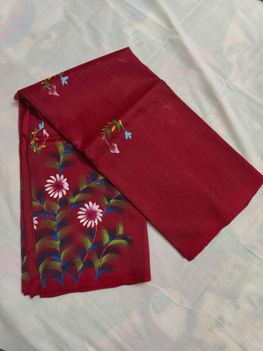 Hand print maroon with white flower