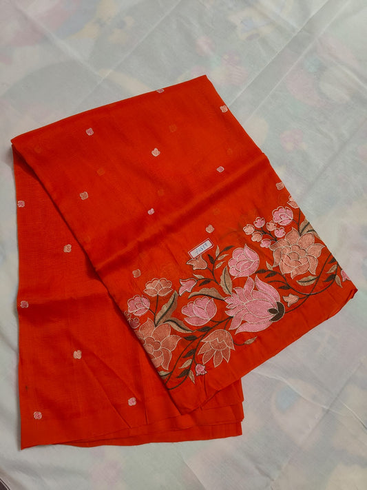 orange embroidary  saree heritage weaves