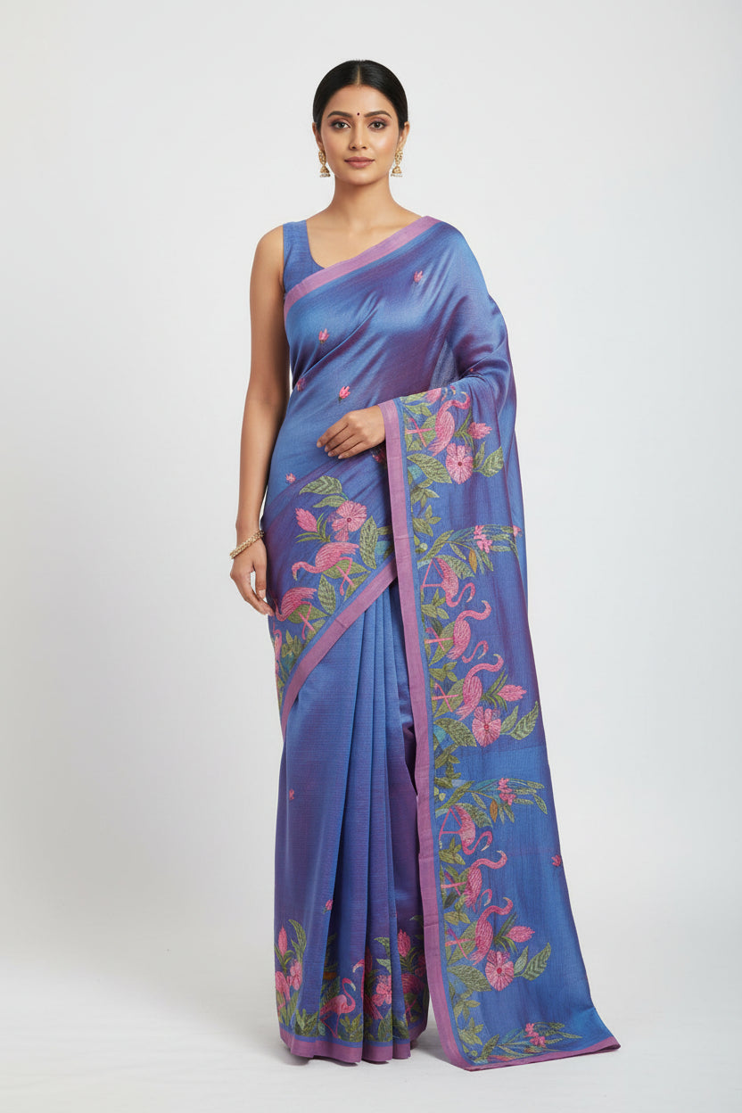 Flamingo design saree embroidary double shade