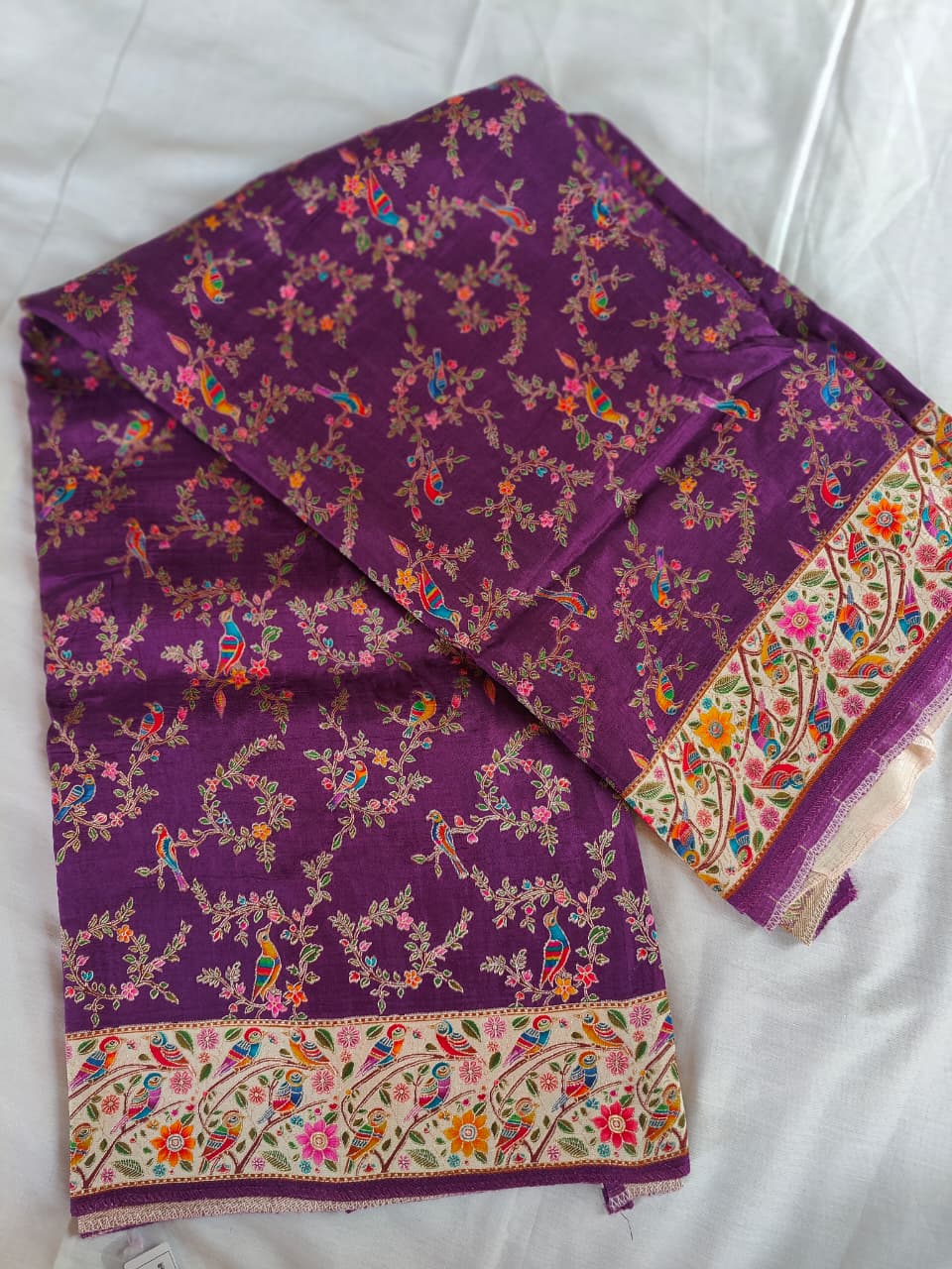 Gajji silks purple with white design saree