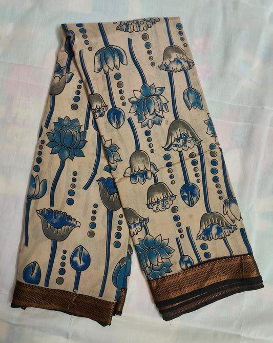 Heritage weaves blue kalamkari  without border