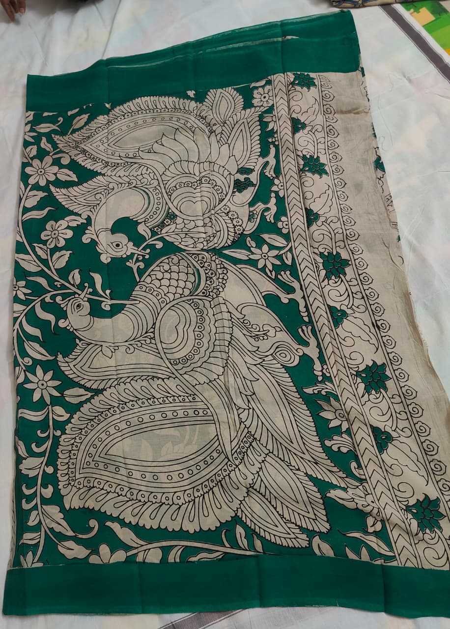 Heritage weaves green kalamkari without border