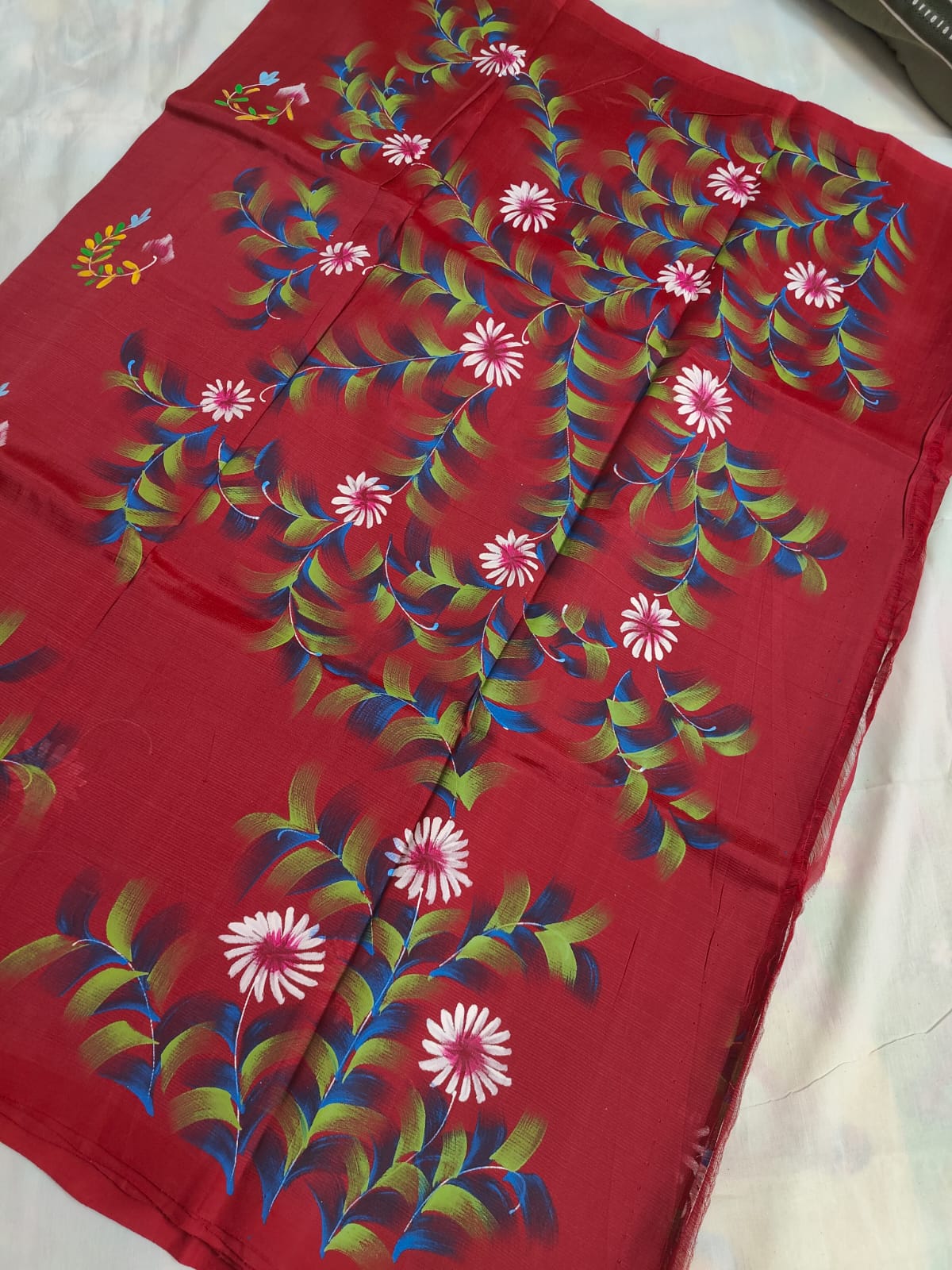 Hand print maroon with white flower