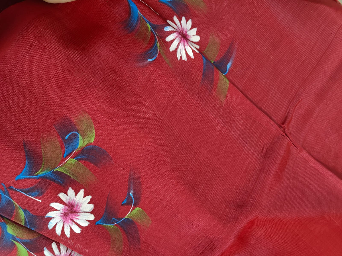 Hand print maroon with white flower