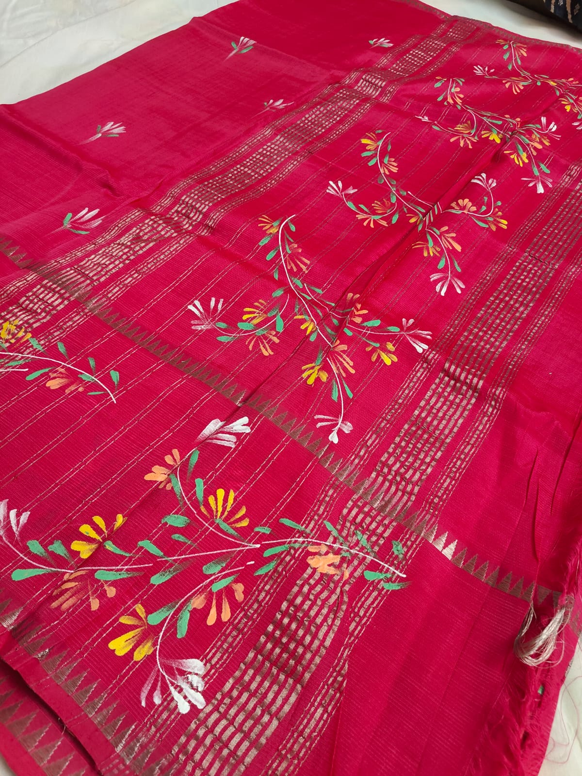 Hand print saree big border