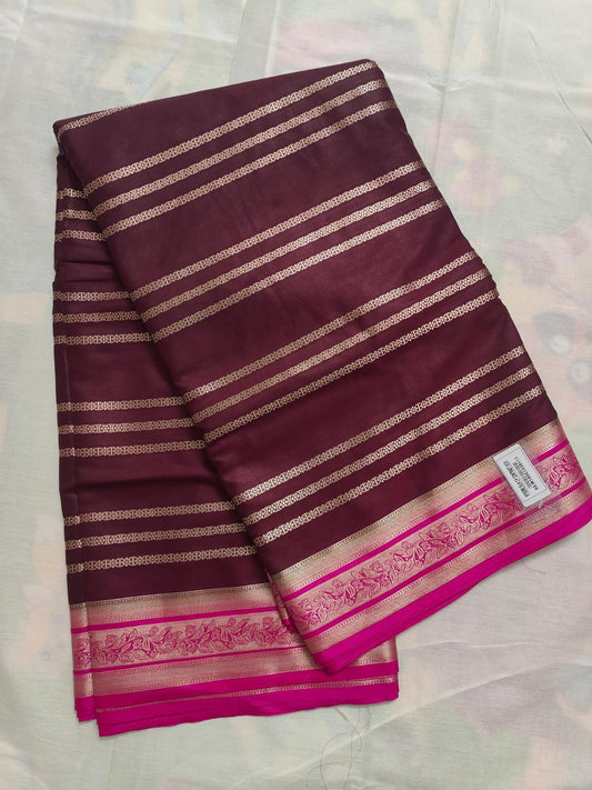 Mysore silk wine colour contrast saree