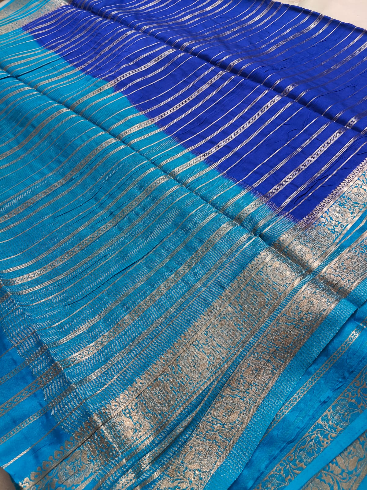 Mysore silk blue contrast