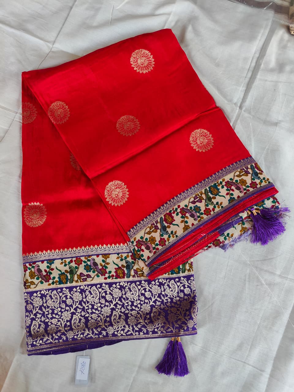 Red with purple silk saree