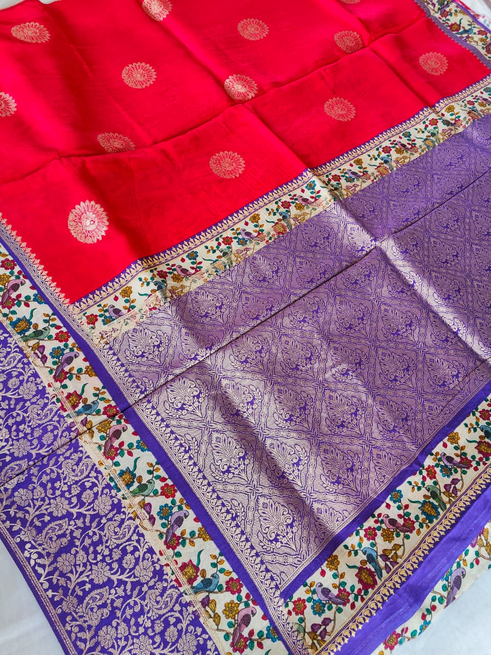 Red with purple silk saree
