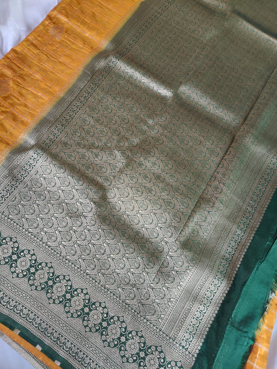 Mysore silk yellow with green border