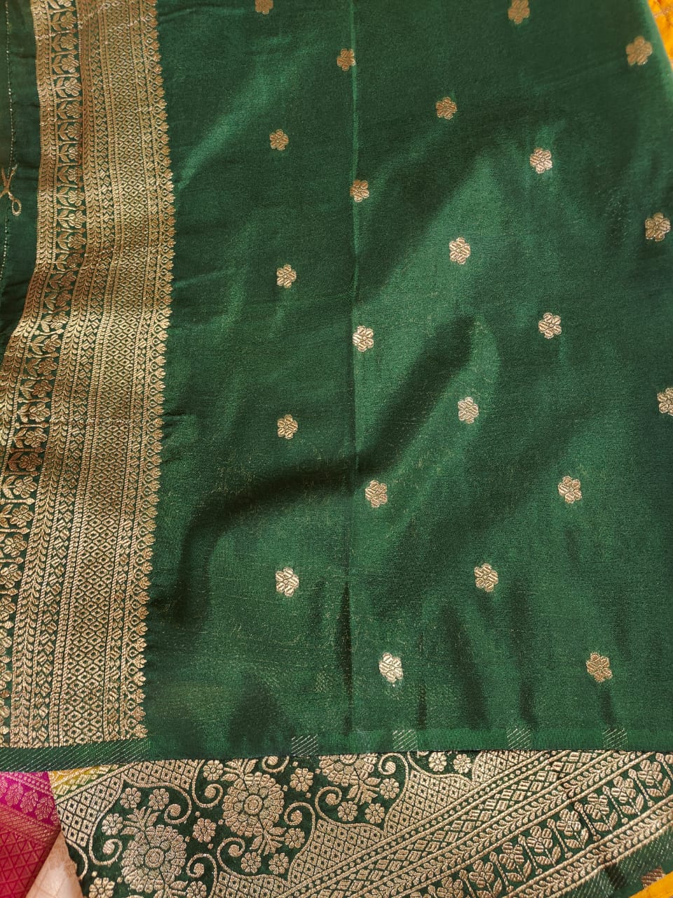 Mysore silk yellow with green border
