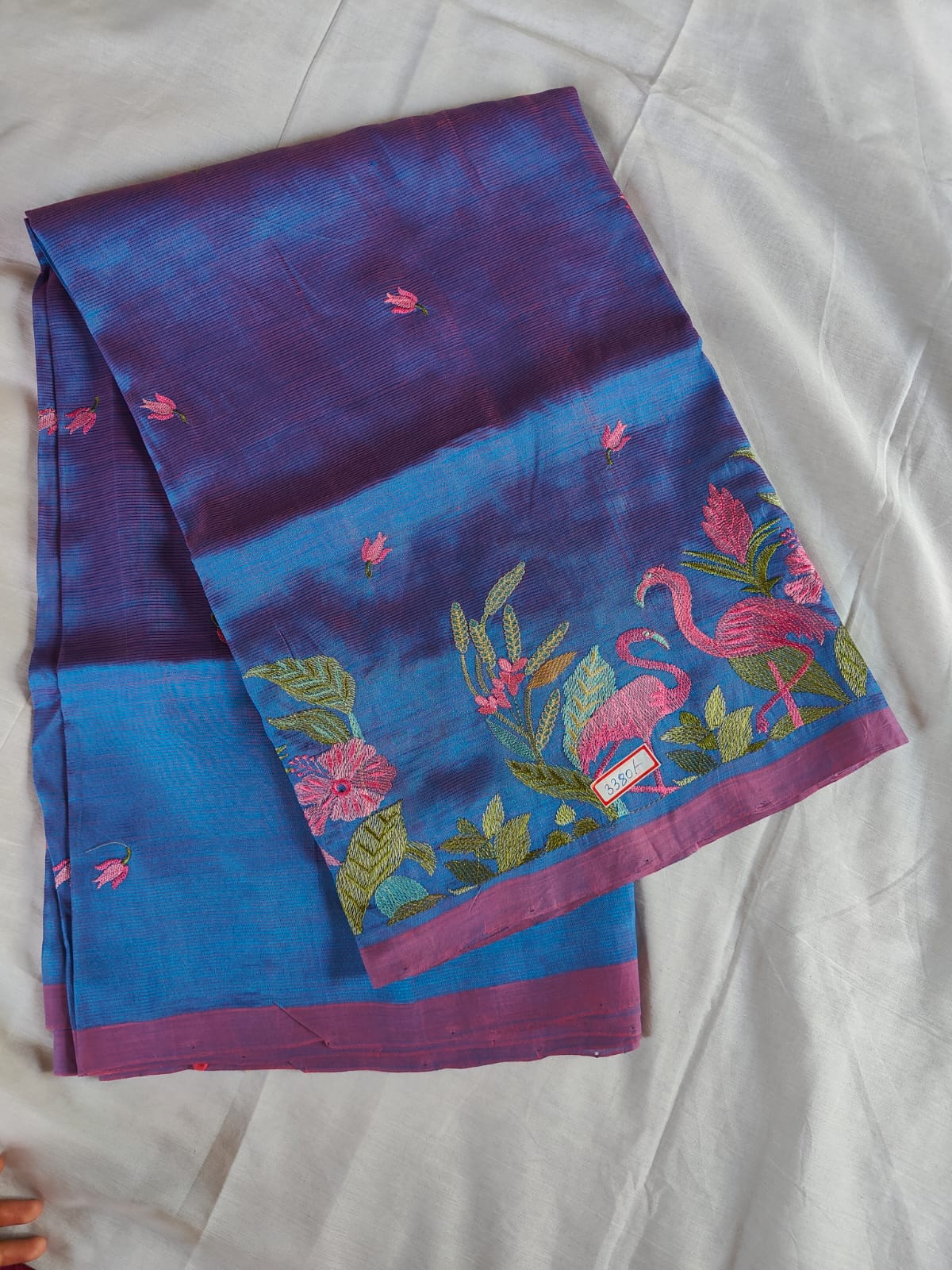 Flamingo design saree embroidary double shade