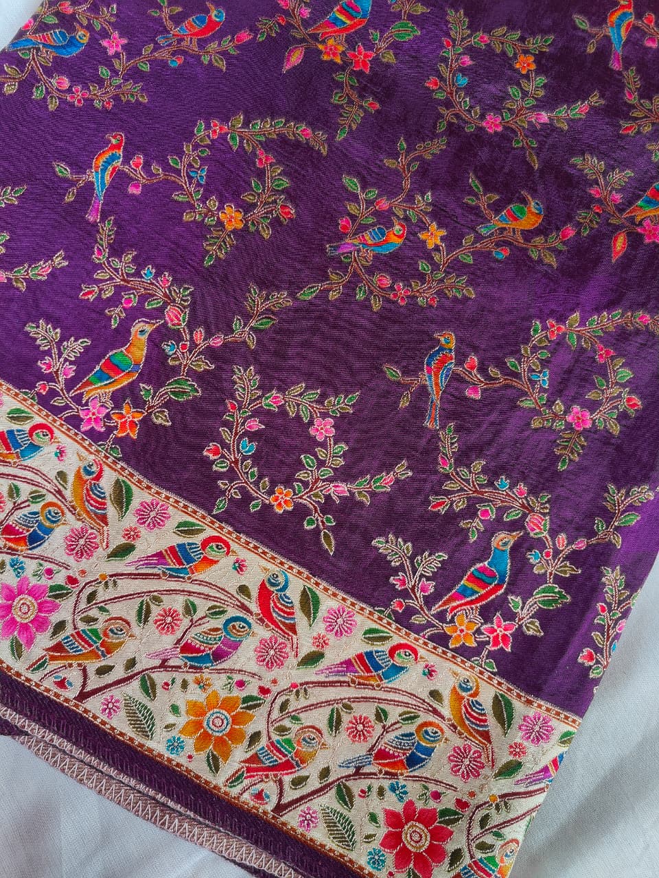 Gajji silks purple with white design saree