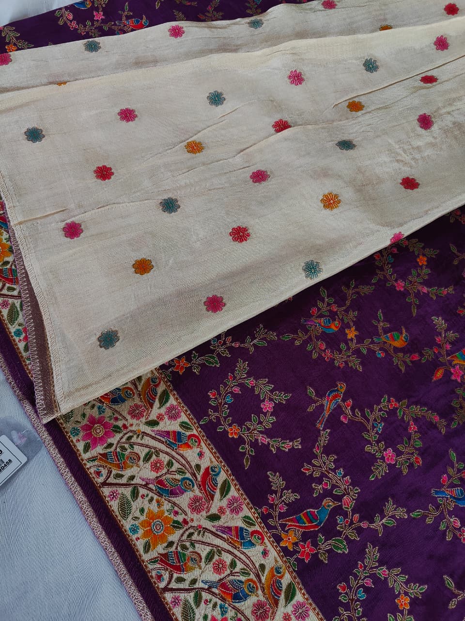 Gajji silks purple with white design saree